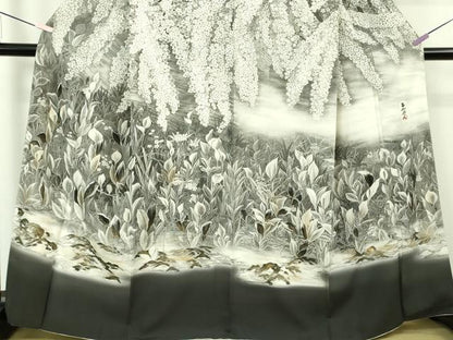 平和屋本店●極上　琉染の創設者　山岡古都　水墨書　訪問着　雪柳　暈し染め　金彩　反端付き　逸品　DZAB8178kh6