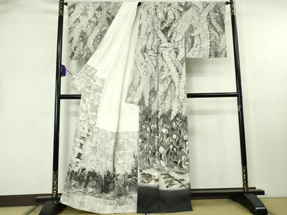 平和屋本店●極上　琉染の創設者　山岡古都　水墨書　訪問着　雪柳　暈し染め　金彩　反端付き　逸品　DZAB8178kh6