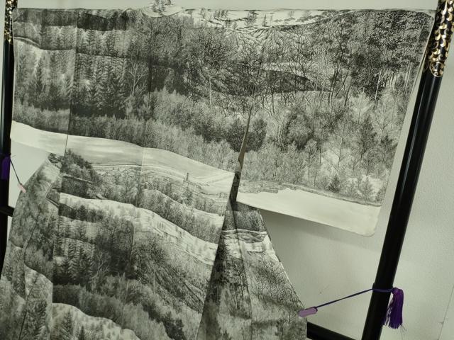 平和屋本店●極上　琉染の創設者　山岡古都　水墨書　訪問着　北海道　天都山　反端付き　逸品　DZAB8179kh6
