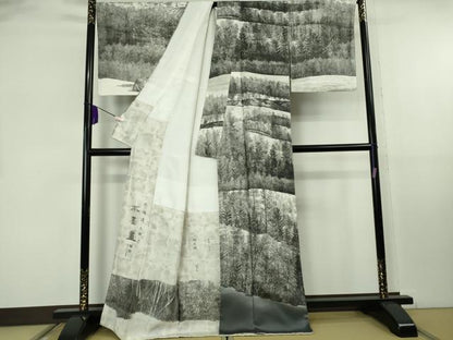 平和屋本店●極上　琉染の創設者　山岡古都　水墨書　訪問着　北海道　天都山　反端付き　逸品　DZAB8179kh6