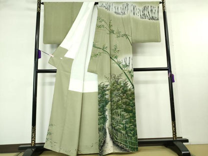 平和屋本店●極上　伝統工芸士　京友禅染色作家　田家鬼彩　訪問着　手描き　竹林　暈し染め　逸品　DZAB8181kh6