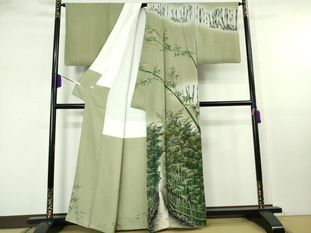 平和屋本店●極上　伝統工芸士　京友禅染色作家　田家鬼彩　訪問着　手描き　竹林　暈し染め　逸品　DZAB8181kh6