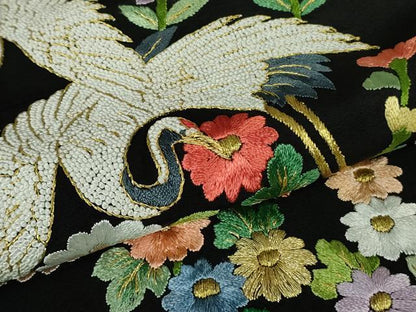 平和屋本店●極上 相良刺繍 総刺繍 お引きずり・引き振袖 結婚式 舞妓 芸妓 芸者 群鶴花文 黒地　金糸　仮絵羽　逸品　未使用　DZAB8183kh6