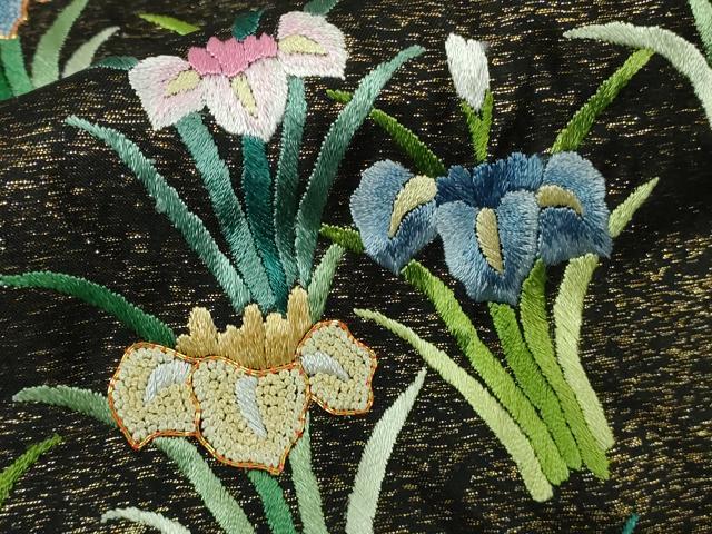 平和屋本店●極上 相良刺繍 総刺繍 お引きずり・引き振袖 結婚式 舞妓 芸妓 駒刺繍 花車 黒地 銀通し地 仮絵羽 逸品 未使用 DZAB8186kh6