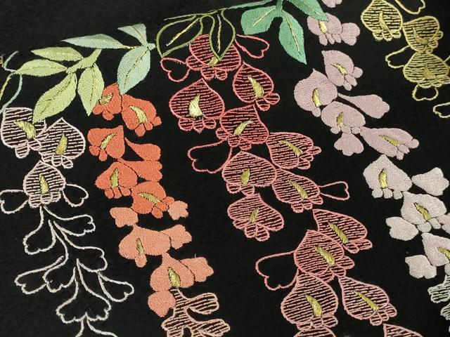平和屋本店●極上 相良刺繍 総刺繍 お引きずり・引き振袖 結婚式 舞妓 芸妓 衣装 花車 松藤花房 黒地 金糸 仮絵羽 逸品 未使用 DZAB8188kh6