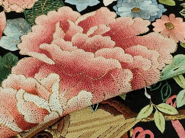 平和屋本店●極上 相良刺繍 総刺繍 お引きずり・引き振袖 結婚式 舞妓 芸妓 衣装 花車 枝垂れ桜 黒地 金糸 仮絵羽 逸品 未使用 DZAB8190kh6