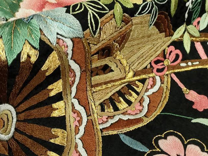 平和屋本店●極上 相良刺繍 総刺繍 お引きずり・引き振袖 結婚式 舞妓 芸妓 衣装 花車 枝垂れ桜 黒地 金糸 仮絵羽 逸品 未使用 DZAB8190kh6