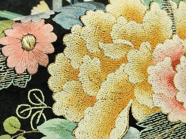 平和屋本店●極上 相良刺繍 総刺繍 お引きずり・引き振袖 結婚式 舞妓 芸妓 衣装 花車 枝垂れ桜 黒地 金糸 仮絵羽 逸品 未使用 DZAB8190kh6