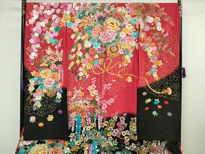 平和屋本店●極上 相良刺繍 総刺繍 お引きずり・引き振袖 結婚式 舞妓 芸妓 衣装 駒刺繍 花車 暈し染 金糸 仮絵羽 逸品 未使用 DZAB8191kh6