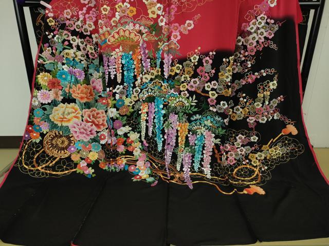 平和屋本店●極上 相良刺繍 総刺繍 お引きずり・引き振袖 結婚式 舞妓 芸妓 衣装 駒刺繍 花車 暈し染 金糸 仮絵羽 逸品 未使用 DZAB8191kh6