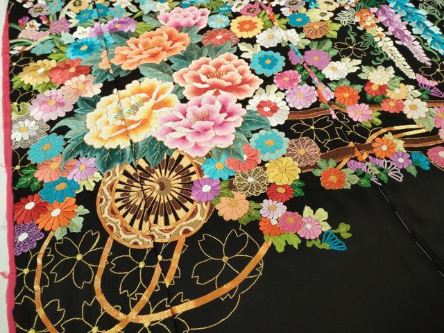 平和屋本店●極上 相良刺繍 総刺繍 お引きずり・引き振袖 結婚式 舞妓 芸妓 衣装 駒刺繍 花車 暈し染 金糸 仮絵羽 逸品 未使用 DZAB8191kh6