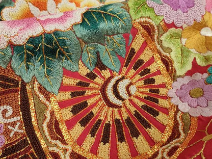 平和屋本店●極上 相良刺繍 総刺繍 お引きずり・引き振袖 結婚式 舞妓 芸妓 衣装 駒刺繍 花車 暈し染 金糸 仮絵羽 逸品 未使用 DZAB8191kh6