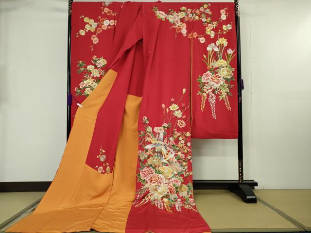 平和屋本店●極上 お引きずり・お引き摺り・引き振袖 和装 結婚式 舞妓 芸妓 衣装 総刺繍 鳳凰吉祥花文 仮絵羽 逸品 未使用 DZAB8192kh6