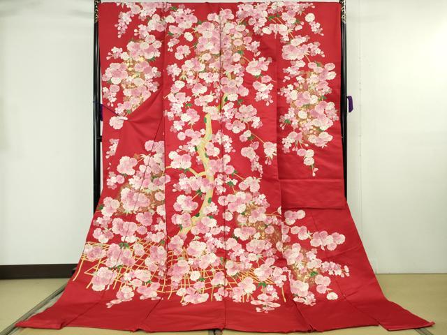 平和屋本店●極上 相良刺繍　総刺繍　色打掛　和装　婚礼　結婚式　花嫁　神社挙式　駒刺繍　枝桜　金糸　仮絵羽　逸品 未使用 DZAB8194kh6