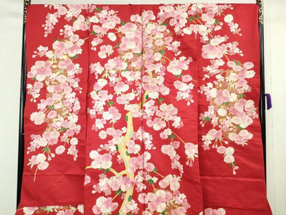 平和屋本店●極上 相良刺繍　総刺繍　色打掛　和装　婚礼　結婚式　花嫁　神社挙式　駒刺繍　枝桜　金糸　仮絵羽　逸品 未使用 DZAB8194kh6