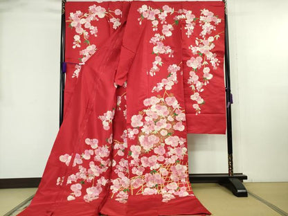 平和屋本店●極上 相良刺繍　総刺繍　色打掛　和装　婚礼　結婚式　花嫁　神社挙式　駒刺繍　枝桜　金糸　仮絵羽　逸品 未使用 DZAB8194kh6