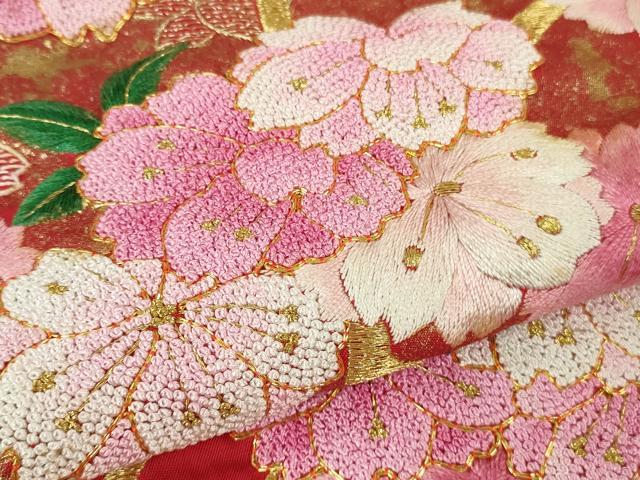 平和屋本店●極上 相良刺繍　総刺繍　色打掛　和装　婚礼　結婚式　花嫁　神社挙式　駒刺繍　枝桜　金糸　仮絵羽　逸品 未使用 DZAB8194kh6