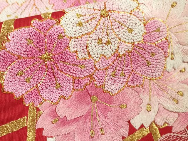 平和屋本店●極上 相良刺繍　総刺繍　色打掛　和装　婚礼　結婚式　花嫁　神社挙式　駒刺繍　枝桜　金糸　仮絵羽　逸品 未使用 DZAB8194kh6