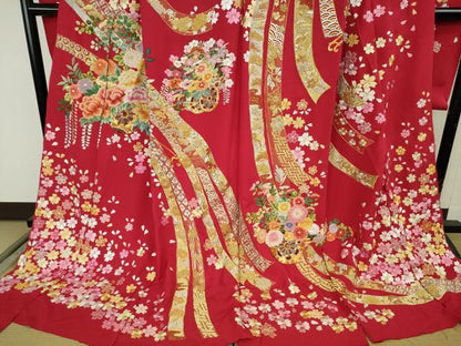 平和屋本店●極上 相良刺繍 総刺繍 お引きずり・引き振袖 和装 結婚式 舞妓 芸妓 衣装 駒刺繍 花車 金銀糸 仮絵羽 逸品 未使用 DZAB8195kh6