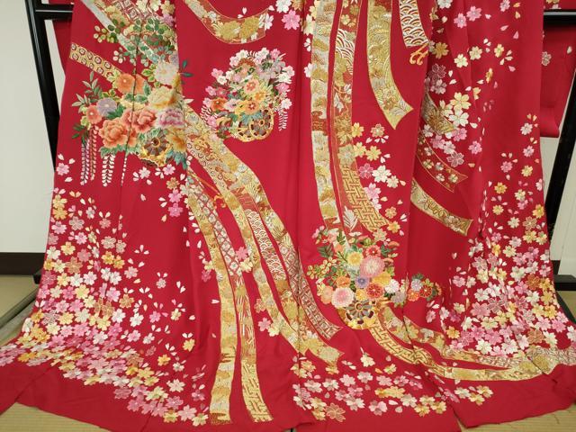 平和屋本店●極上 相良刺繍 総刺繍 お引きずり・引き振袖 和装 結婚式 舞妓 芸妓 衣装 駒刺繍 花車 金銀糸 仮絵羽 逸品 未使用 DZAB8195kh6
