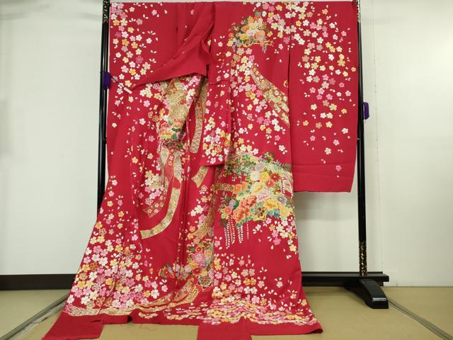 平和屋本店●極上 相良刺繍 総刺繍 お引きずり・引き振袖 和装 結婚式 舞妓 芸妓 衣装 駒刺繍 花車 金銀糸 仮絵羽 逸品 未使用 DZAB8195kh6
