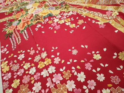 平和屋本店●極上 相良刺繍 総刺繍 お引きずり・引き振袖 和装 結婚式 舞妓 芸妓 衣装 駒刺繍 花車 金銀糸 仮絵羽 逸品 未使用 DZAB8195kh6