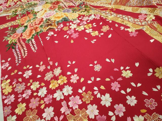 平和屋本店●極上 相良刺繍 総刺繍 お引きずり・引き振袖 和装 結婚式 舞妓 芸妓 衣装 駒刺繍 花車 金銀糸 仮絵羽 逸品 未使用 DZAB8195kh6
