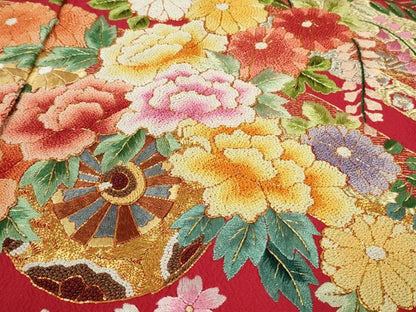 平和屋本店●極上 相良刺繍 総刺繍 お引きずり・引き振袖 和装 結婚式 舞妓 芸妓 衣装 駒刺繍 花車 金銀糸 仮絵羽 逸品 未使用 DZAB8195kh6