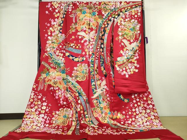 平和屋本店●極上 相良刺繍　総刺繍　色打掛　和装　婚礼　結婚式　花嫁　神社挙式　駒刺繍　花車　金糸　仮絵羽　逸品 未使用 DZAB8196kh6