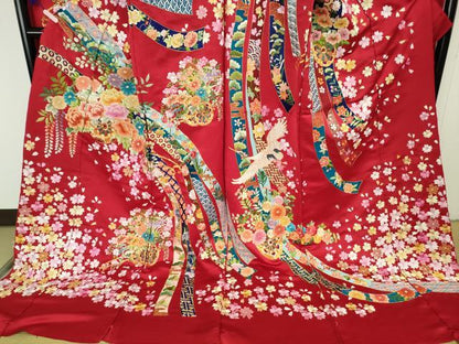 平和屋本店●極上 相良刺繍　総刺繍　色打掛　和装　婚礼　結婚式　花嫁　神社挙式　駒刺繍　花車　金糸　仮絵羽　逸品 未使用 DZAB8196kh6