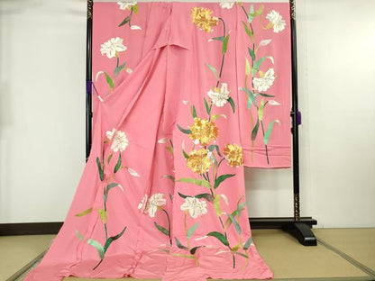 平和屋本店●極上 お引きずり・お引き摺り・引き振袖 和装 結婚式 舞妓 芸妓 衣装 駒刺繍 総刺繍 百合 金糸 仮絵羽 逸品 未使用DZAB8198kh6
