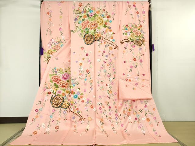 平和屋本店●極上 相良刺繍 総刺繍 お引きずり・引き振袖 和装 結婚式 舞妓 芸妓 衣装 駒刺繍 花車 金糸 仮絵羽 逸品 未使用DZAB8199kh6
