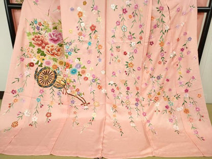 平和屋本店●極上 相良刺繍 総刺繍 お引きずり・引き振袖 和装 結婚式 舞妓 芸妓 衣装 駒刺繍 花車 金糸 仮絵羽 逸品 未使用DZAB8199kh6