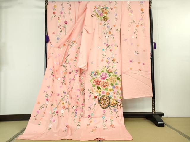 平和屋本店●極上 相良刺繍 総刺繍 お引きずり・引き振袖 和装 結婚式 舞妓 芸妓 衣装 駒刺繍 花車 金糸 仮絵羽 逸品 未使用DZAB8199kh6