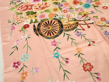 平和屋本店●極上 相良刺繍 総刺繍 お引きずり・引き振袖 和装 結婚式 舞妓 芸妓 衣装 駒刺繍 花車 金糸 仮絵羽 逸品 未使用DZAB8199kh6