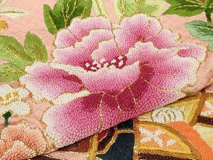 平和屋本店●極上 相良刺繍 総刺繍 お引きずり・引き振袖 和装 結婚式 舞妓 芸妓 衣装 駒刺繍 花車 金糸 仮絵羽 逸品 未使用DZAB8199kh6
