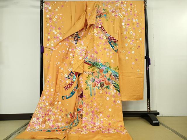 平和屋本店●極上 相良刺繍 総刺繍 お引きずり・引き振袖 和装 結婚式 舞妓 芸妓 衣装 駒刺繍 花車 金糸 仮絵羽 逸品 未使用DZAB8200kh6