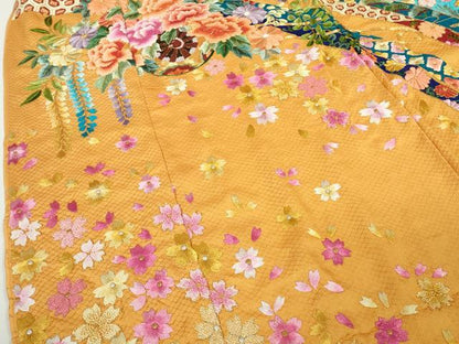 平和屋本店●極上 相良刺繍 総刺繍 お引きずり・引き振袖 和装 結婚式 舞妓 芸妓 衣装 駒刺繍 花車 金糸 仮絵羽 逸品 未使用DZAB8200kh6