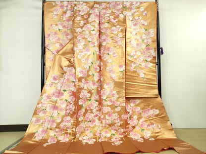 平和屋本店●極上 相良刺繍 総刺繍 色打掛 和装 婚礼 結婚式　花嫁　神社挙式　駒刺繍　枝垂れ桜　金糸　仮絵羽　逸品 未使用 DZAB8201kh6