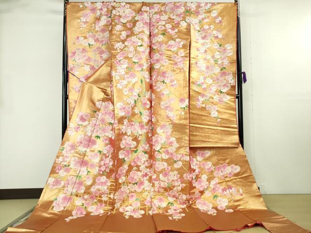 平和屋本店●極上 相良刺繍 総刺繍 色打掛 和装 婚礼 結婚式　花嫁　神社挙式　駒刺繍　枝垂れ桜　金糸　仮絵羽　逸品 未使用 DZAB8201kh6