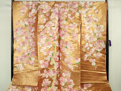 平和屋本店●極上 相良刺繍 総刺繍 色打掛 和装 婚礼 結婚式　花嫁　神社挙式　駒刺繍　枝垂れ桜　金糸　仮絵羽　逸品 未使用 DZAB8201kh6