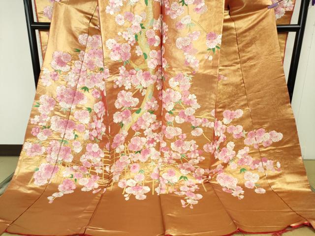 平和屋本店●極上 相良刺繍 総刺繍 色打掛 和装 婚礼 結婚式　花嫁　神社挙式　駒刺繍　枝垂れ桜　金糸　仮絵羽　逸品 未使用 DZAB8201kh6