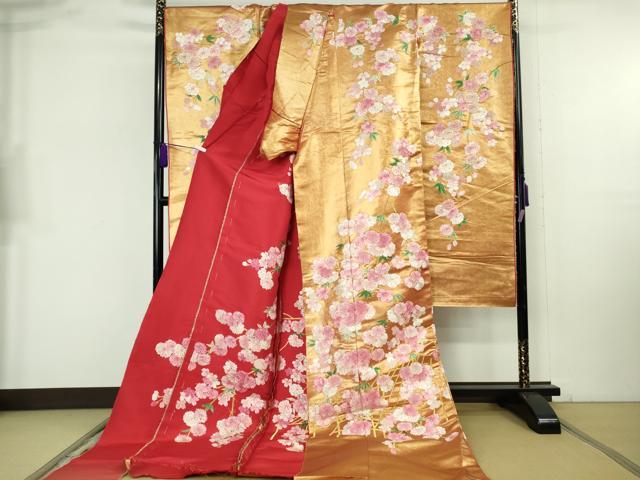 平和屋本店●極上 相良刺繍 総刺繍 色打掛 和装 婚礼 結婚式　花嫁　神社挙式　駒刺繍　枝垂れ桜　金糸　仮絵羽　逸品 未使用 DZAB8201kh6