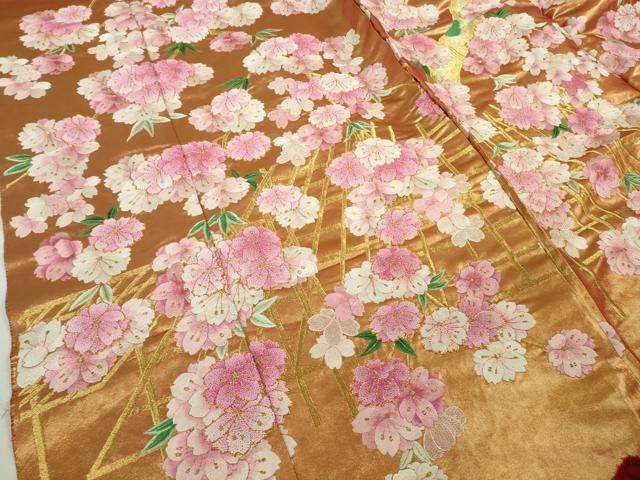 平和屋本店●極上 相良刺繍 総刺繍 色打掛 和装 婚礼 結婚式　花嫁　神社挙式　駒刺繍　枝垂れ桜　金糸　仮絵羽　逸品 未使用 DZAB8201kh6