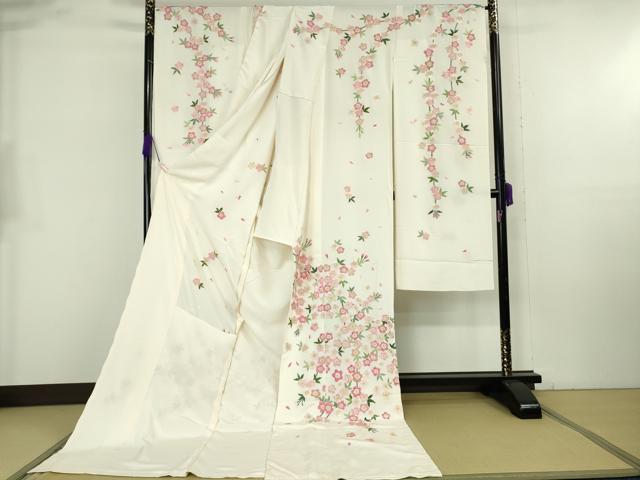 平和屋本店●極上 相良刺繍 総刺繍 お引きずり・引き振袖 結婚式 舞妓 芸妓 芸者 衣装 枝垂れ桜 金糸 仮絵羽 逸品 未使用 DZAB8203kh6