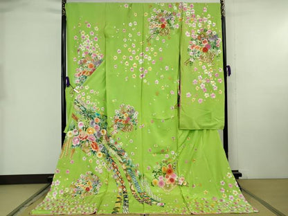 平和屋本店●極上 相良刺繍 総刺繍 お引きずり・引き振袖 和装 結婚式 舞妓 芸妓 衣装 花車 鬘帯 舞桜 金糸 仮絵羽 逸品 未使用DZAB8204kh6