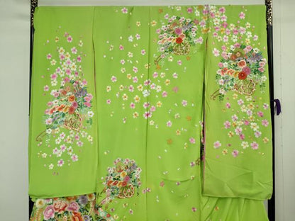 平和屋本店●極上 相良刺繍 総刺繍 お引きずり・引き振袖 和装 結婚式 舞妓 芸妓 衣装 花車 鬘帯 舞桜 金糸 仮絵羽 逸品 未使用DZAB8204kh6