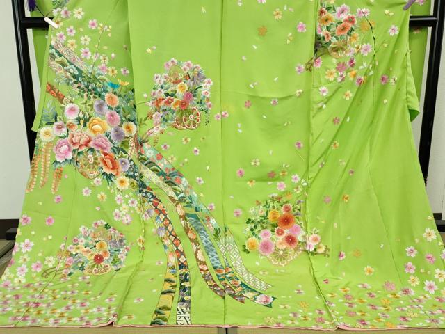平和屋本店●極上 相良刺繍 総刺繍 お引きずり・引き振袖 和装 結婚式 舞妓 芸妓 衣装 花車 鬘帯 舞桜 金糸 仮絵羽 逸品 未使用DZAB8204kh6