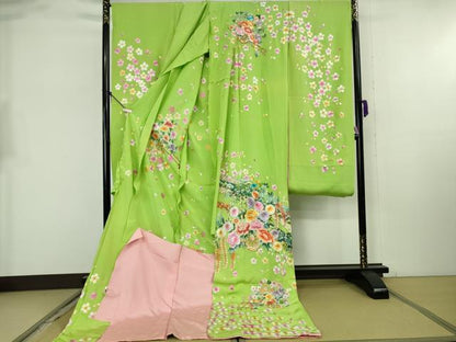 平和屋本店●極上 相良刺繍 総刺繍 お引きずり・引き振袖 和装 結婚式 舞妓 芸妓 衣装 花車 鬘帯 舞桜 金糸 仮絵羽 逸品 未使用DZAB8204kh6