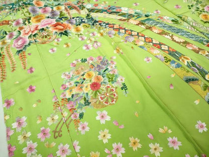 平和屋本店●極上 相良刺繍 総刺繍 お引きずり・引き振袖 和装 結婚式 舞妓 芸妓 衣装 花車 鬘帯 舞桜 金糸 仮絵羽 逸品 未使用DZAB8204kh6